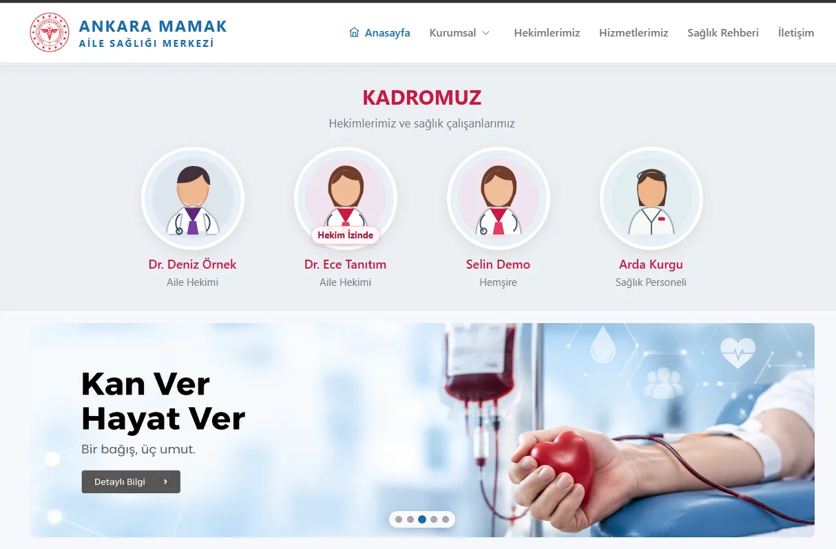 ASM Pro Demo 1 personel kadrosu ve sağlık bilgilendirme alanı