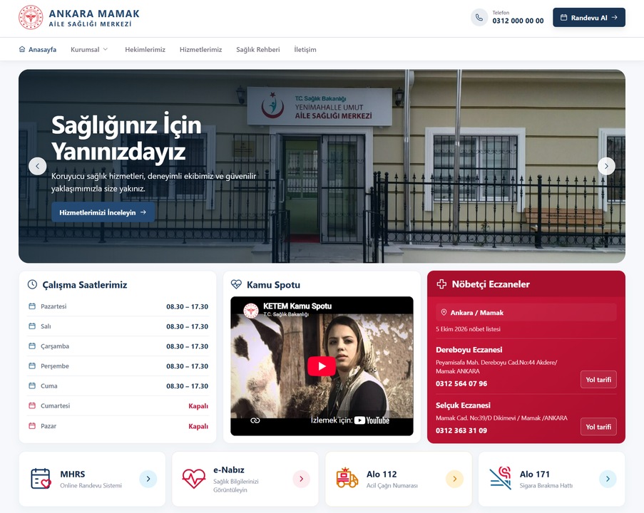 ASM Pro aile sağlığı merkezi web sitesi örnek görünümü